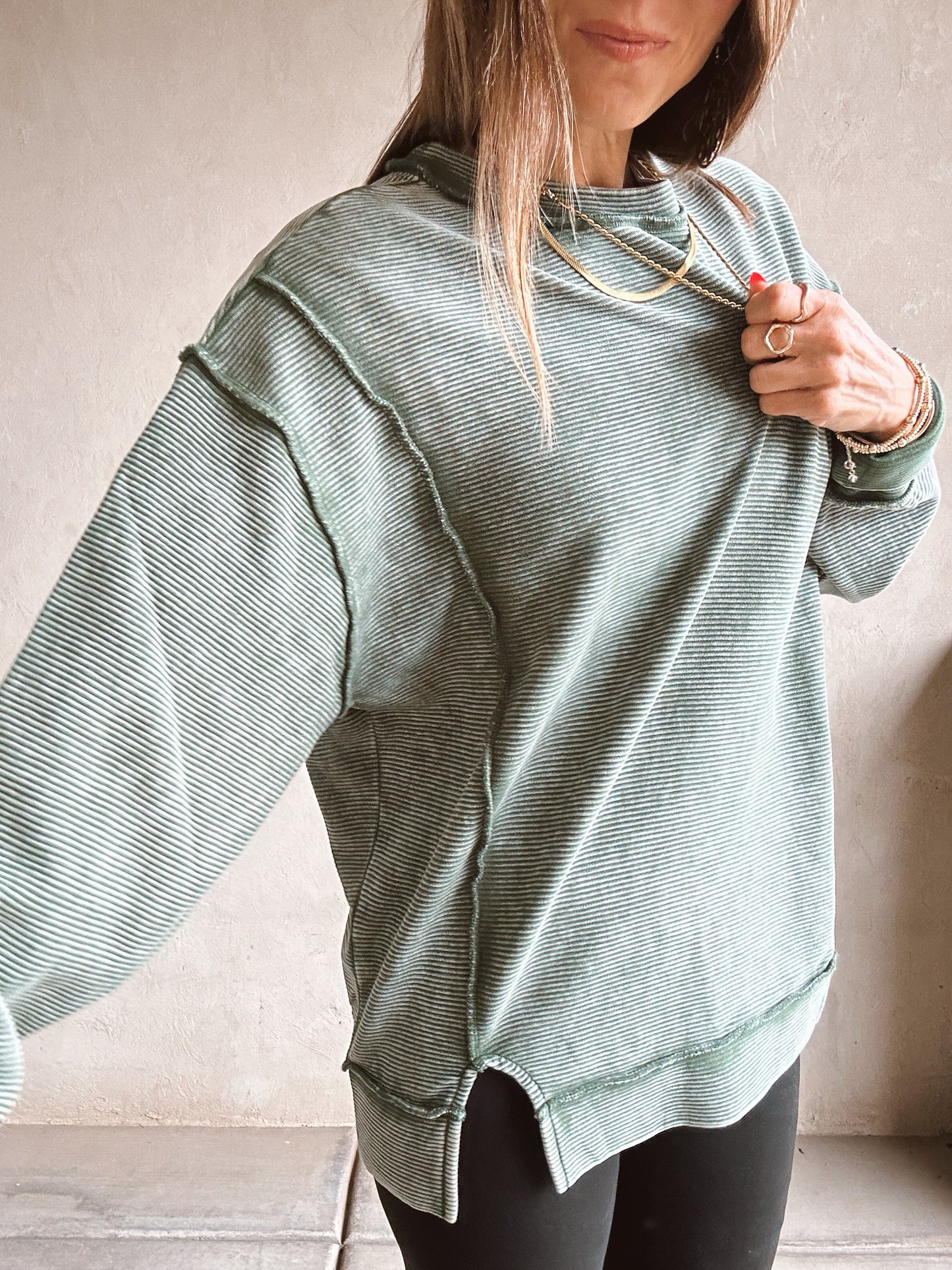 Darla Double Ribbed Pullover in Green