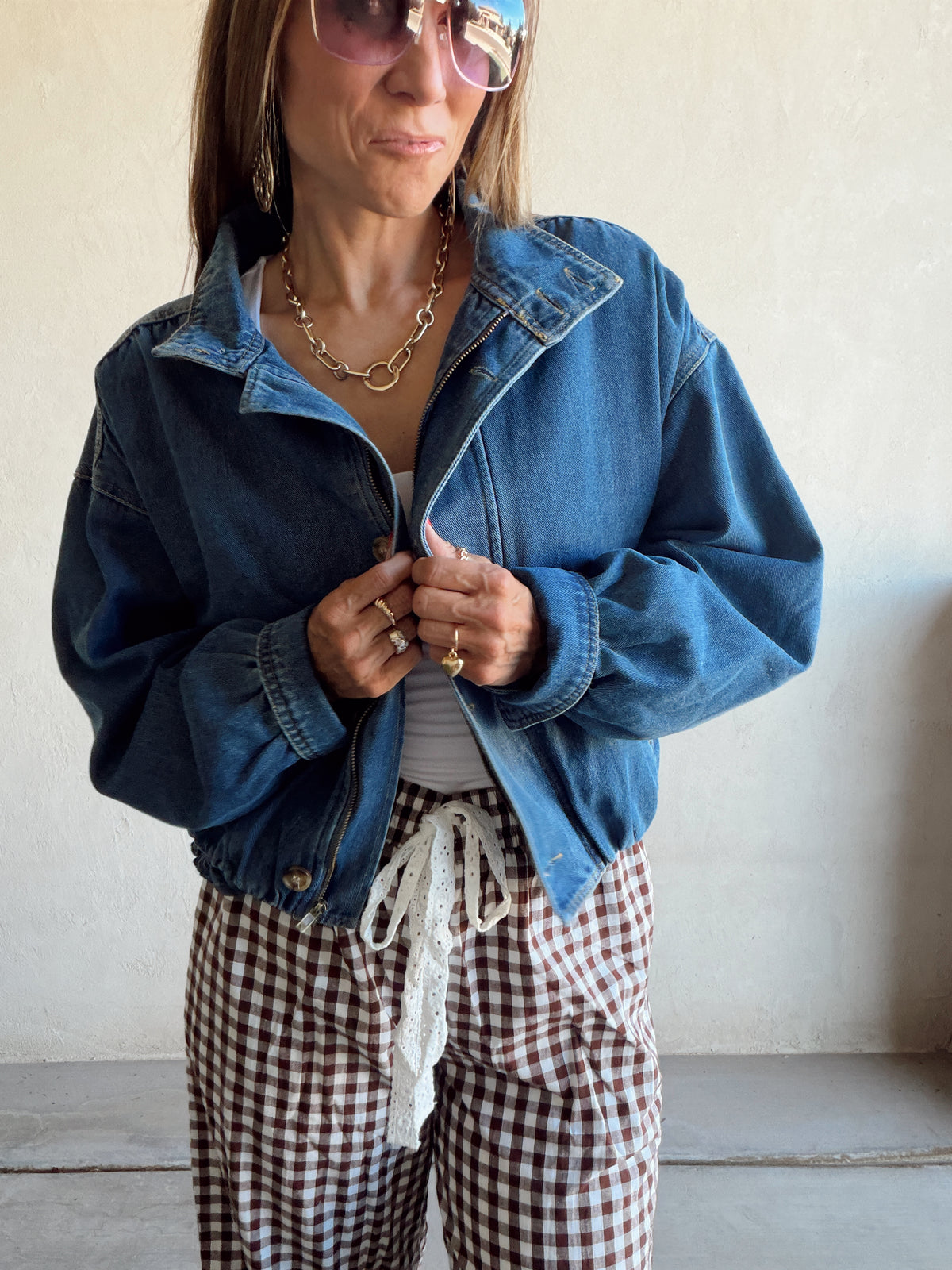 Heather Bomber Jacket in Medium Wash Denim