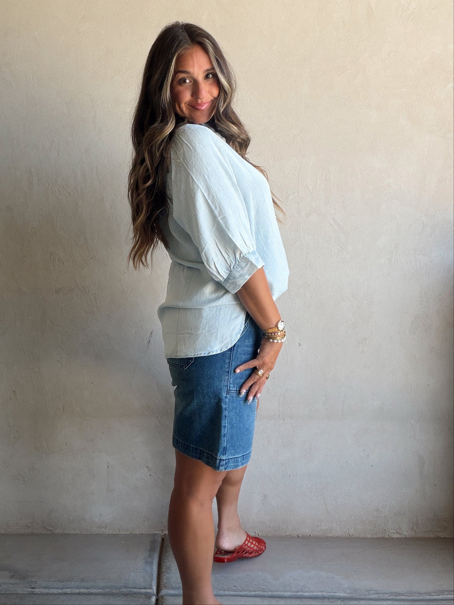 Hadley Tencel Top in Light Indigo