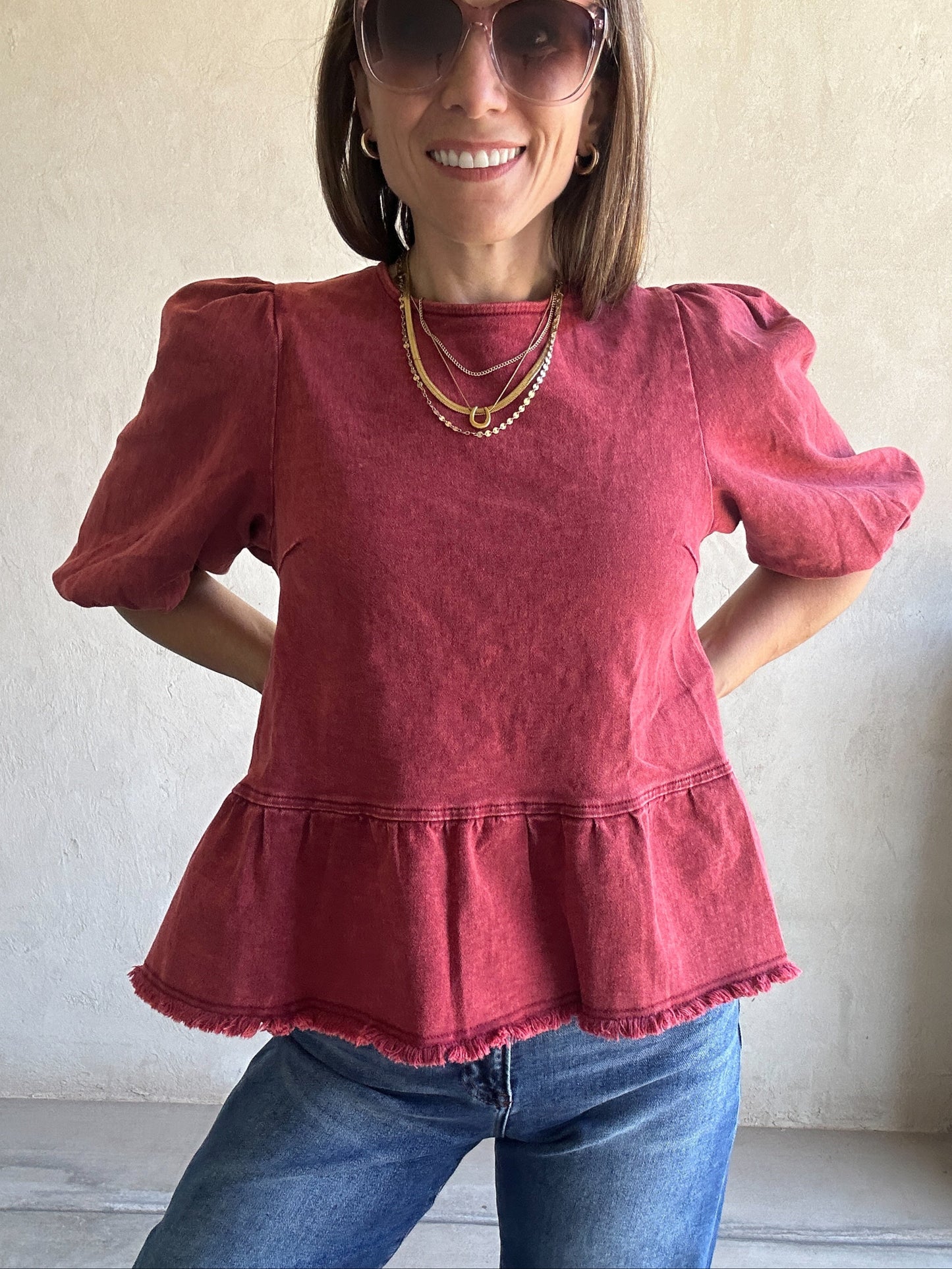 Elsie Mineral Wash Top in Maroon