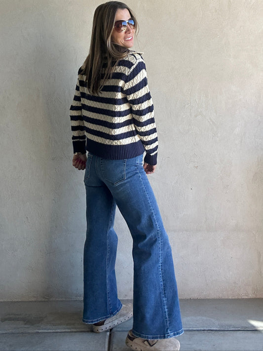Harper Sweater in Navy & Oatmeal