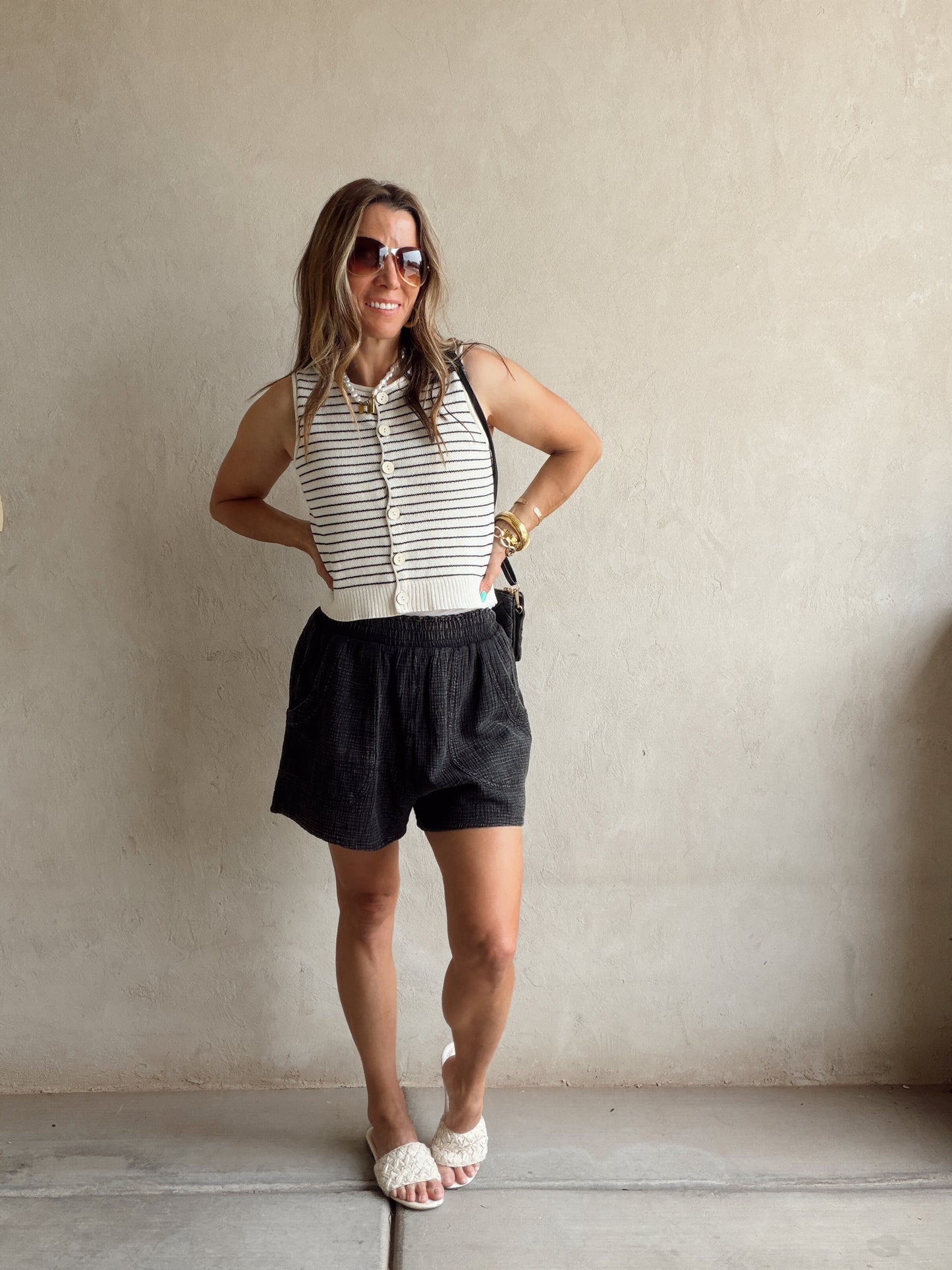 Kiley Striped Tank in Cream & Black