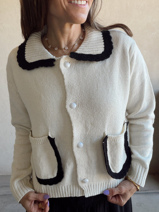 Elaina Sweater in Ivory & Black