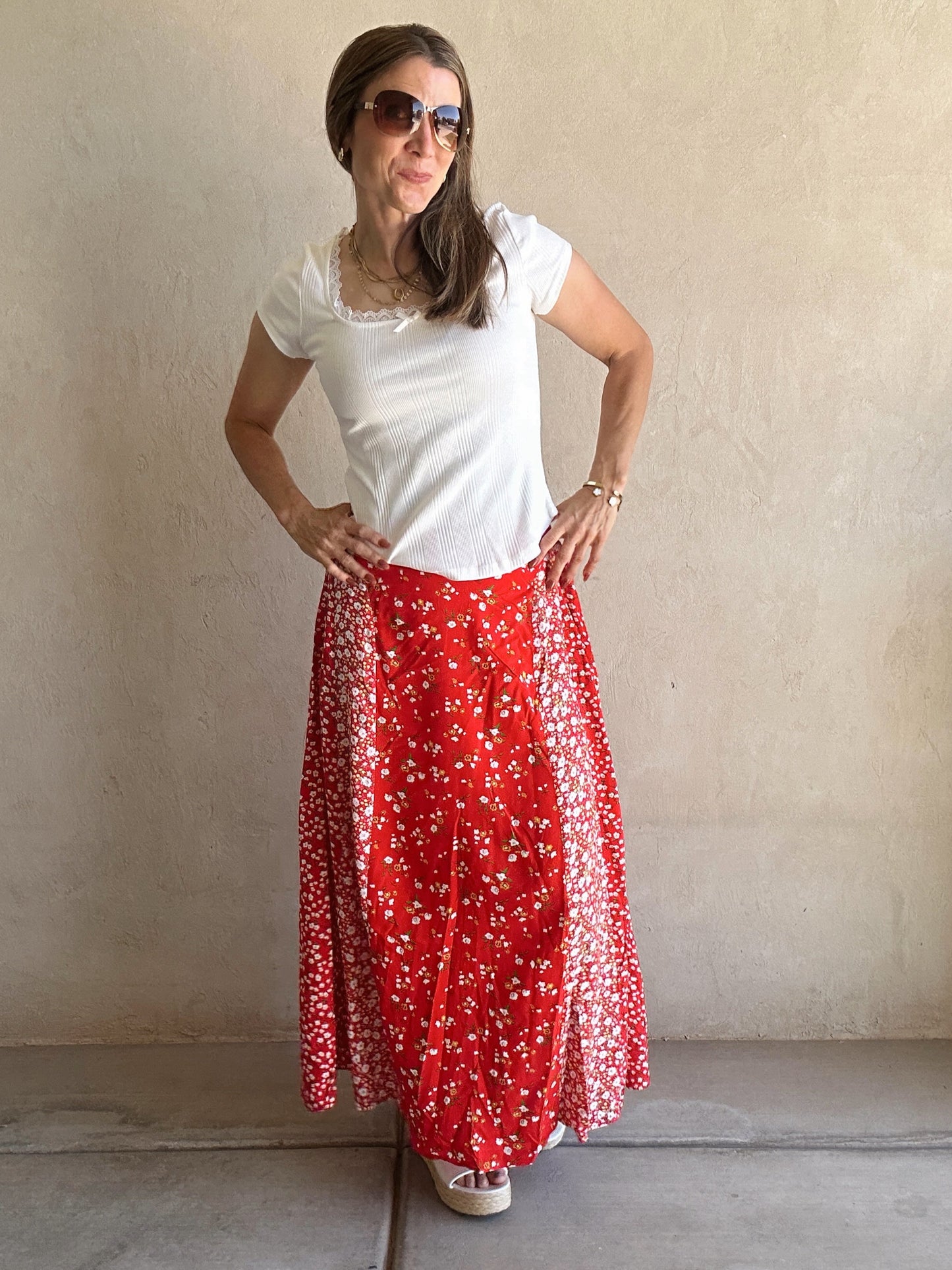 Randi Floral Skirt in Red