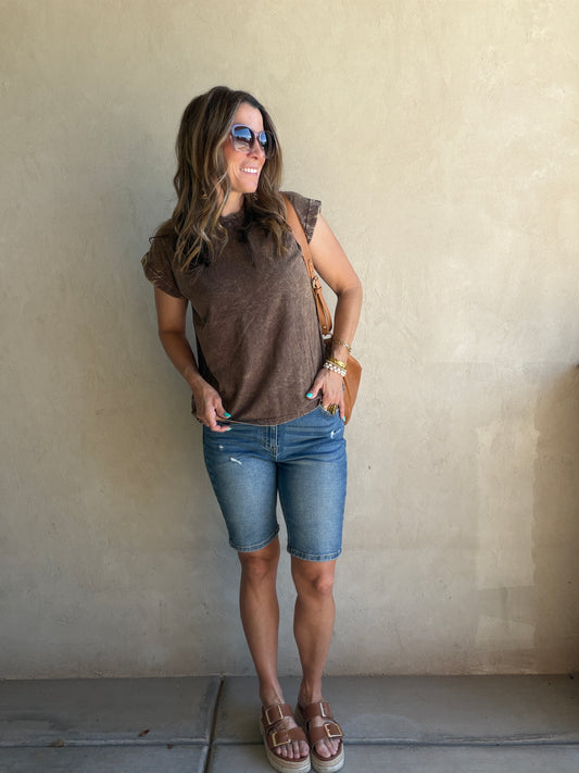 Amber Mineral Washed Top in Mocha