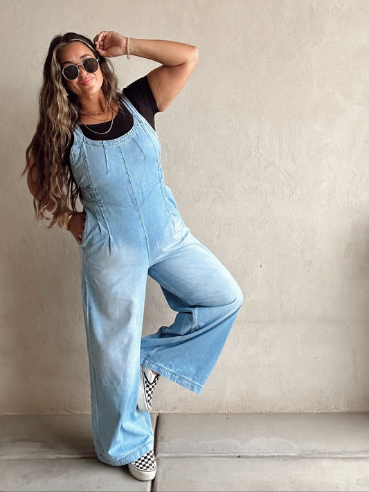Bella Overalls in Light Wash