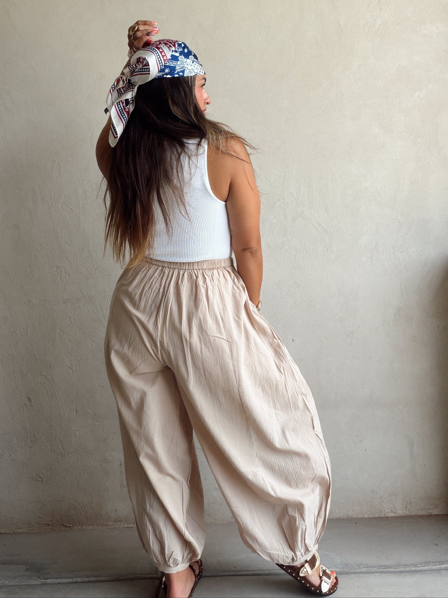 Tara Flowy Parachute Pants in Tan