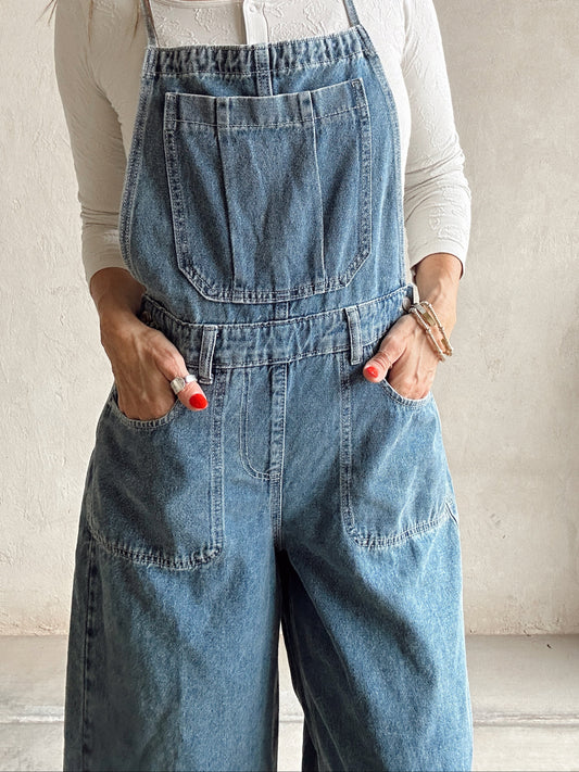 Madelyn Tie Back Overalls in Medium Denim