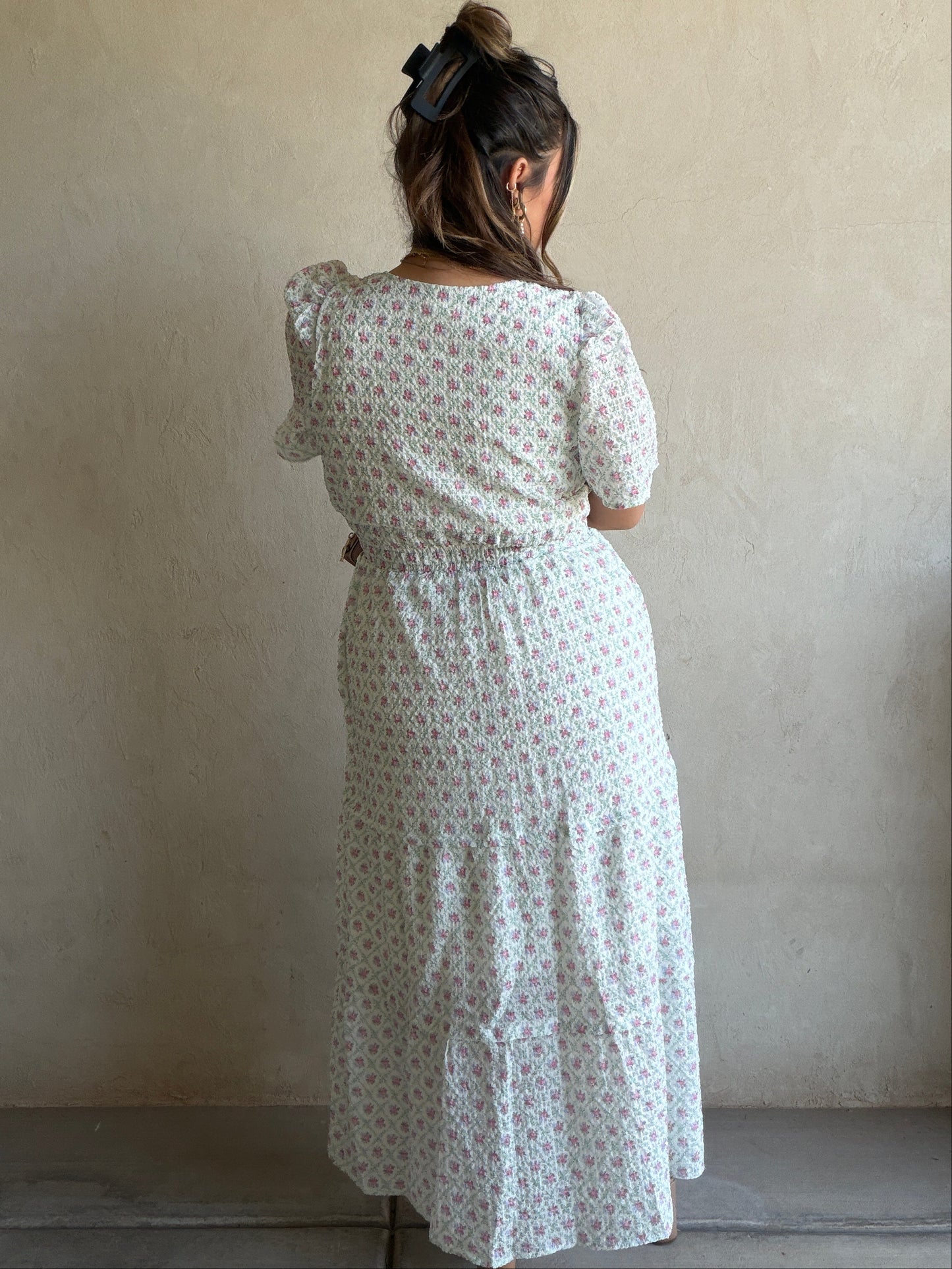 Sunday Floral Dress in Green, Pink & Ivory