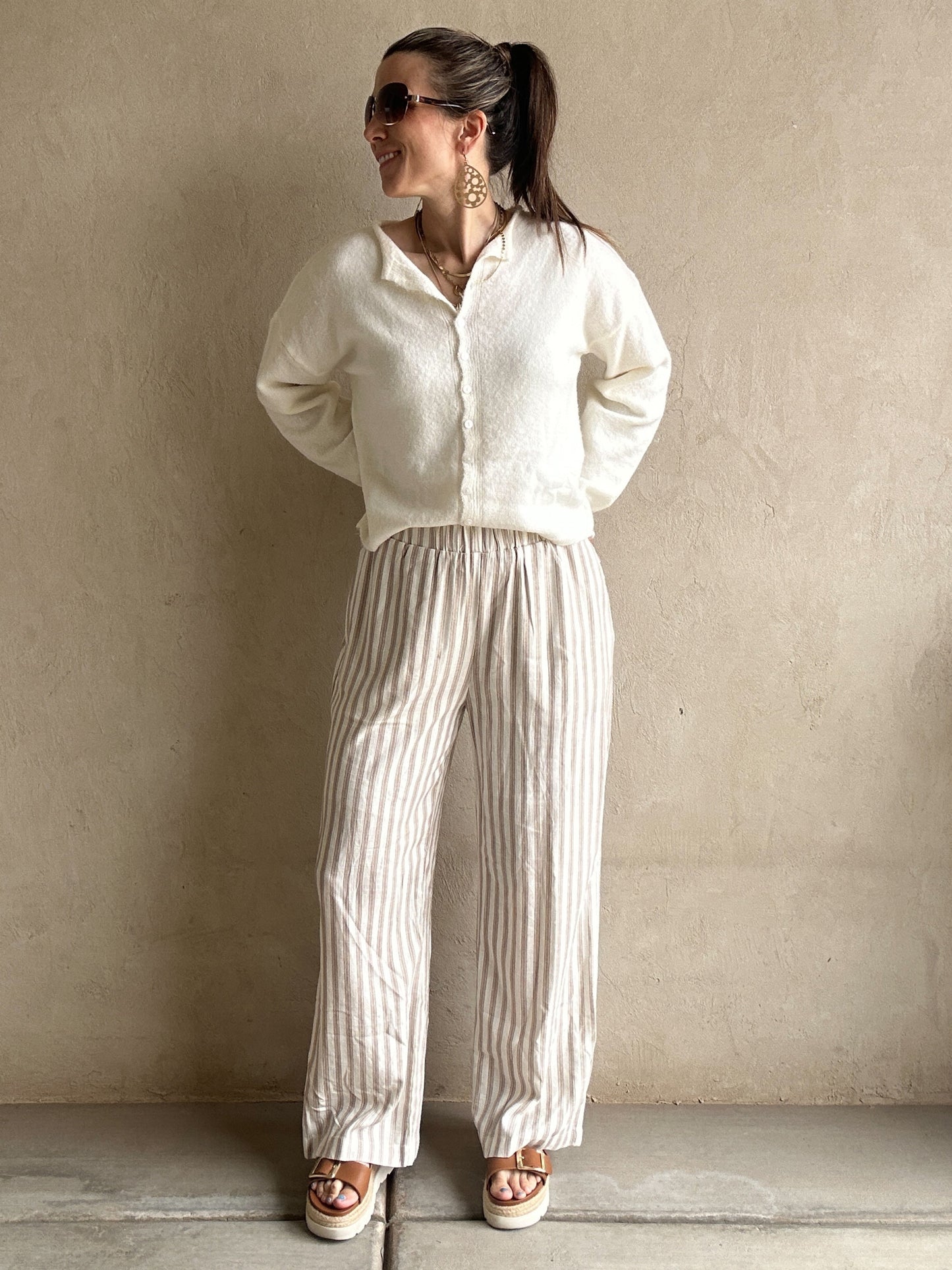 Sydney Linen Pants in Mocha & Ivory