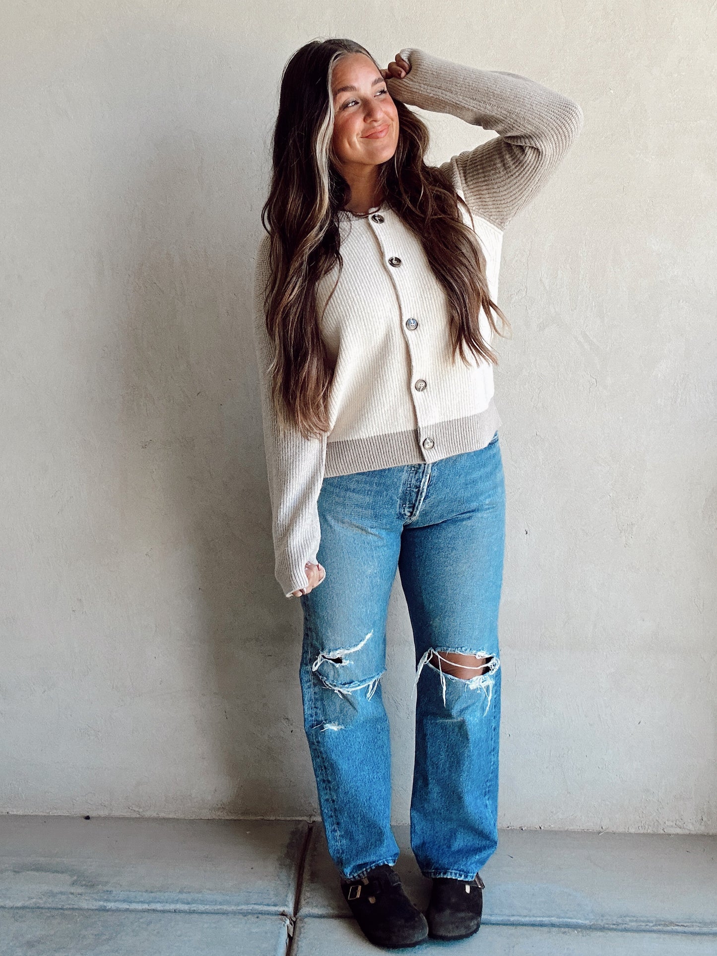 Cindy Cardigan in Taupe & Cream