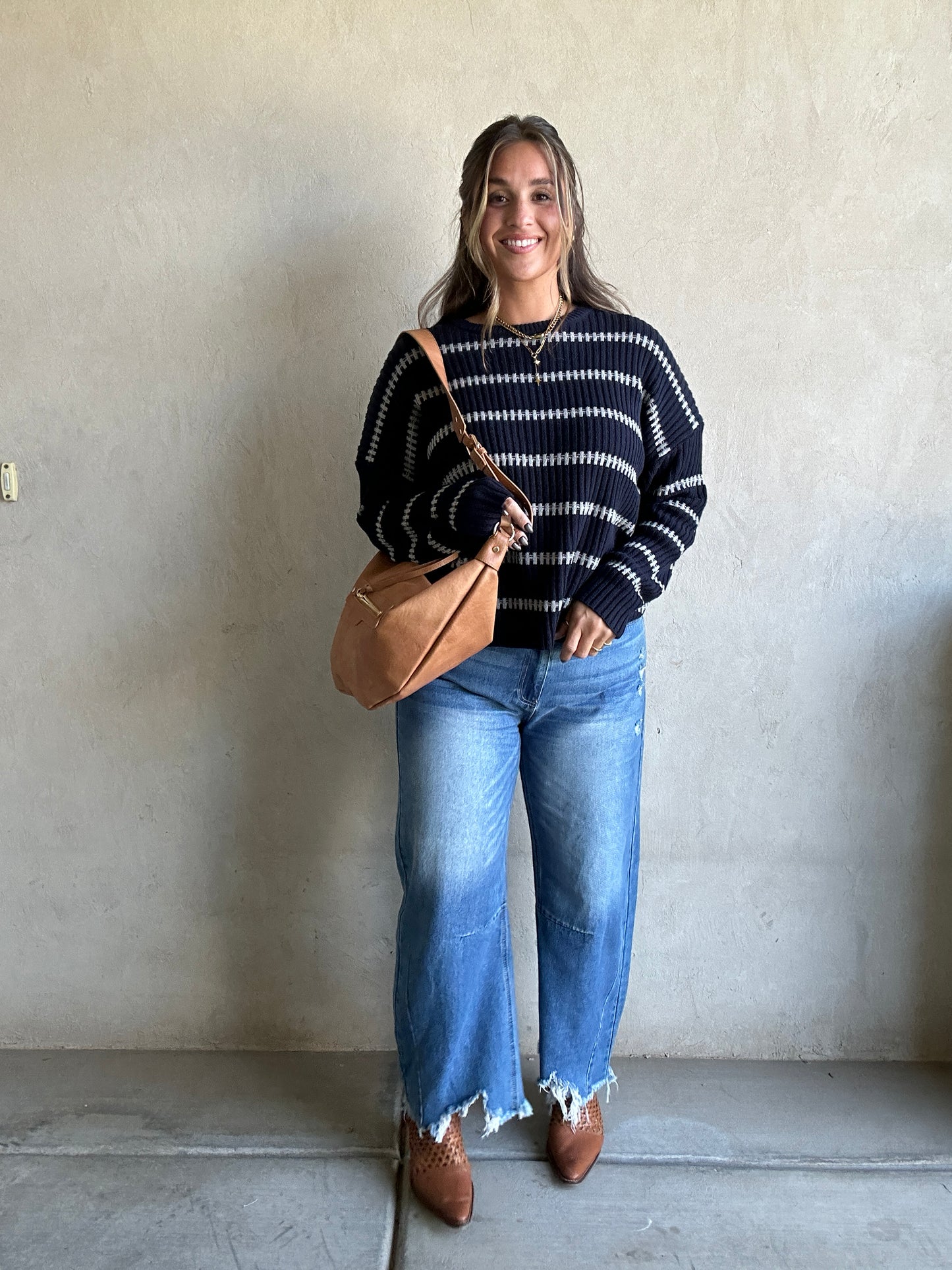 Bridget Sweater in Navy & Gray