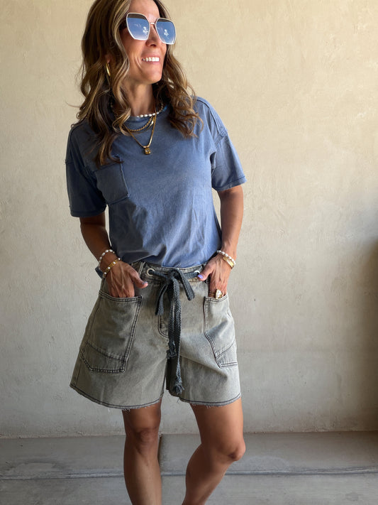 Anna Mineral Wash Top in Blue
