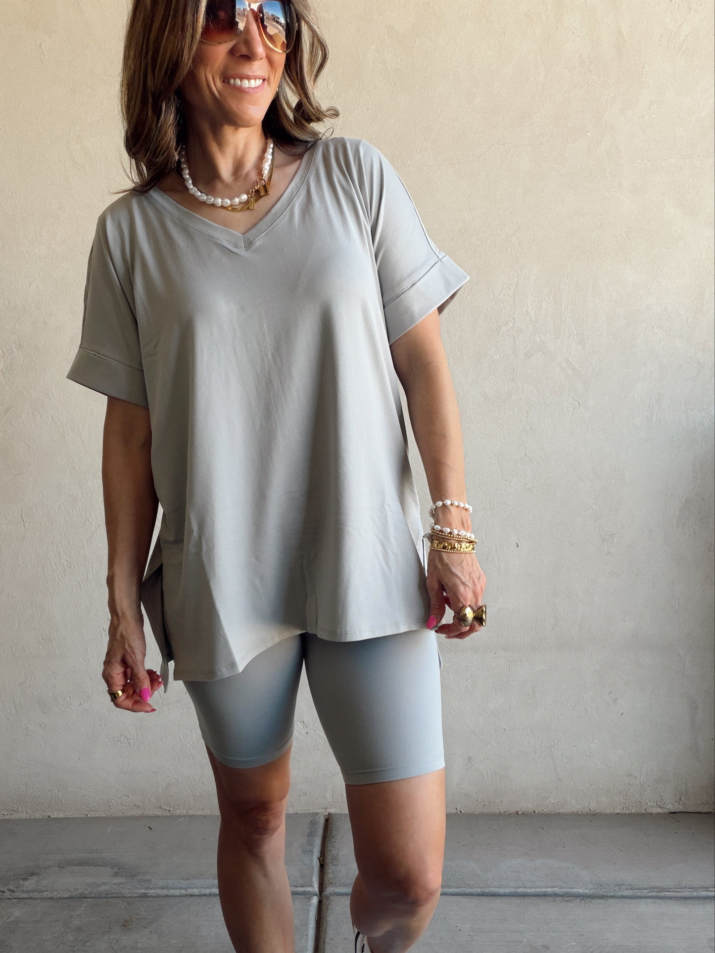 Jillian Heavenly Biker Set in Light Gray