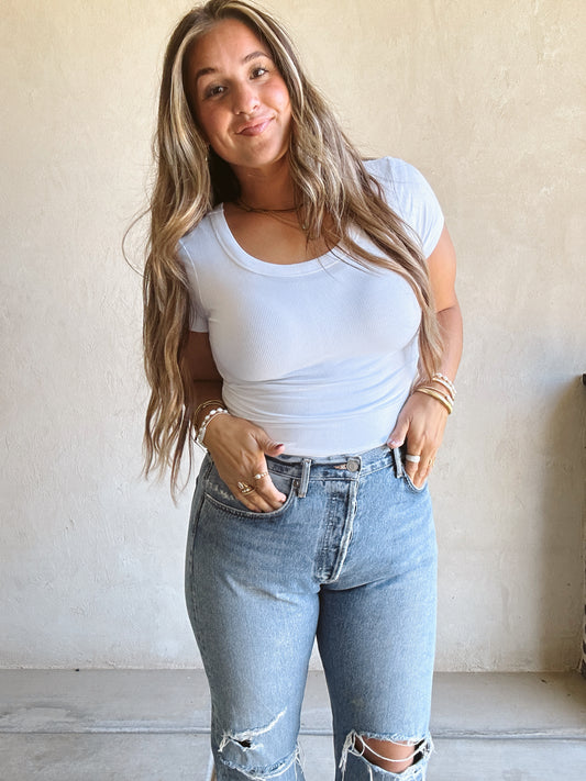 Sonny Ribbed Top in White
