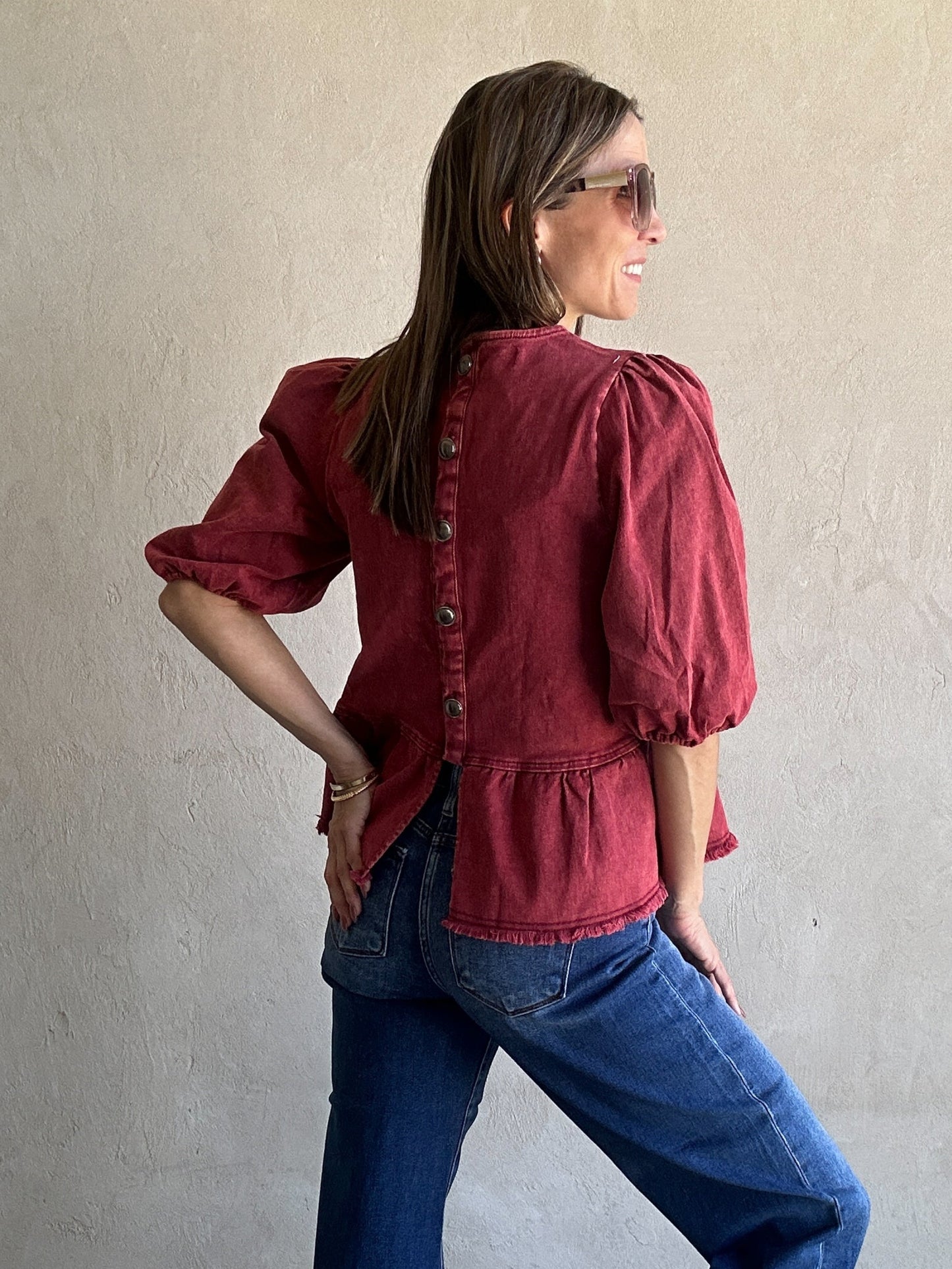 Elsie Mineral Wash Top in Maroon