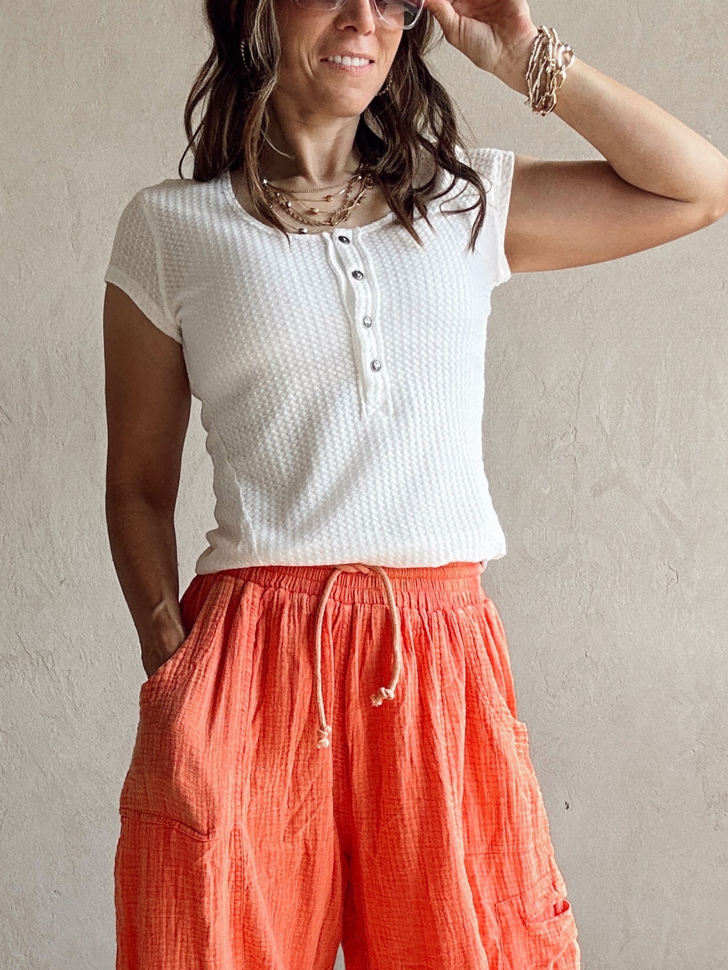 Wendy Waffle Knit Henley in White