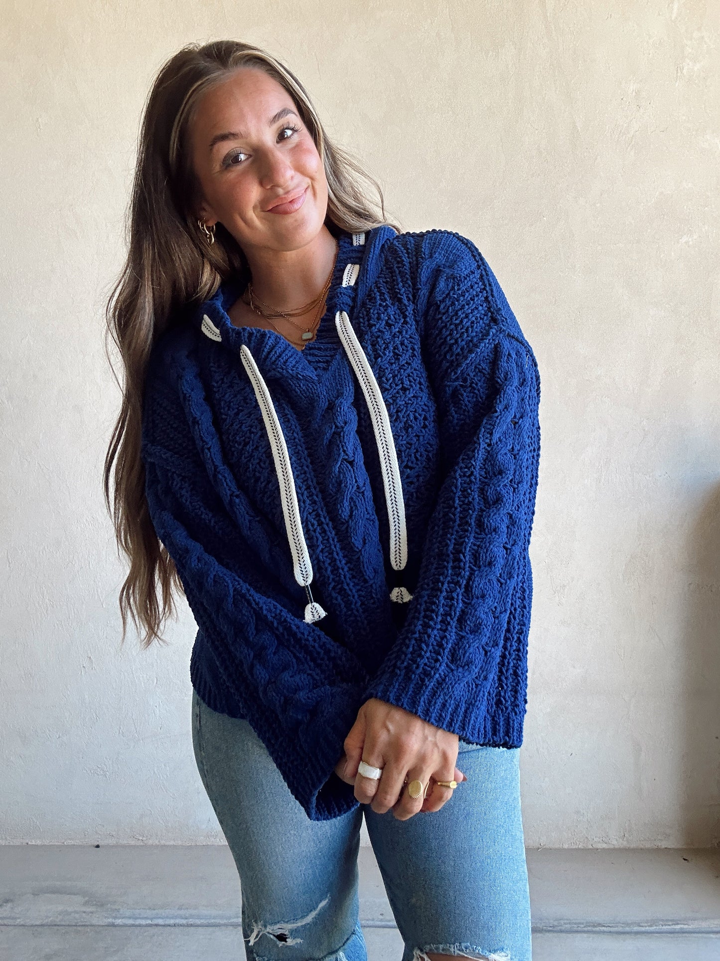 Cassie Cable Knit Sweater in Blue