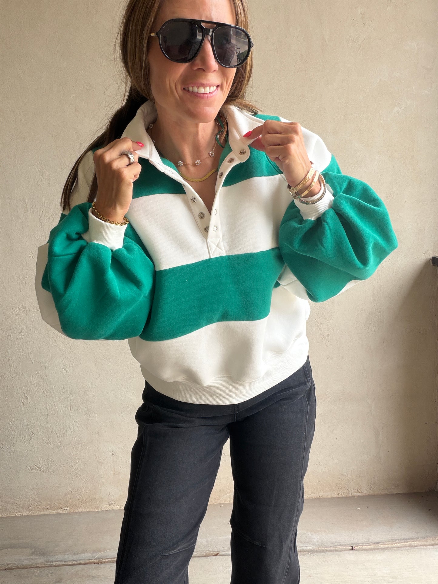 Kaylani Sweatshirt in White & Green