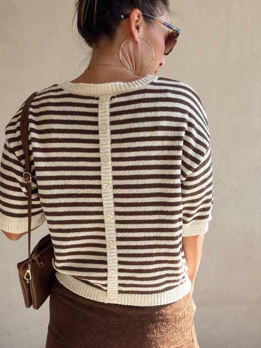 Emerald Striped Top in Chocolate & Cream