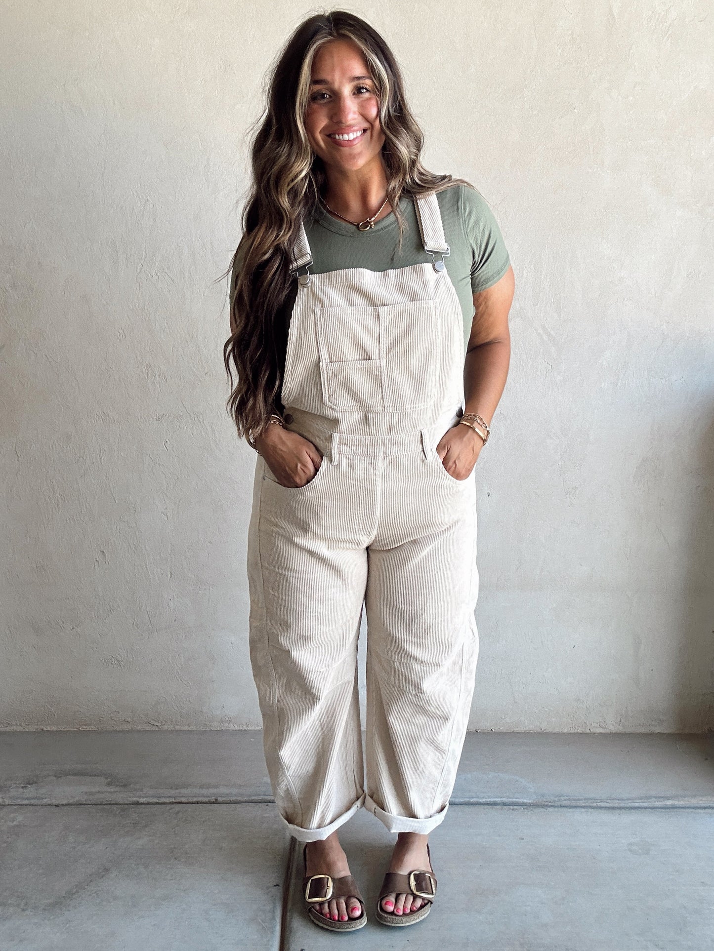 Jaylen Corduroy Overalls in Oat
