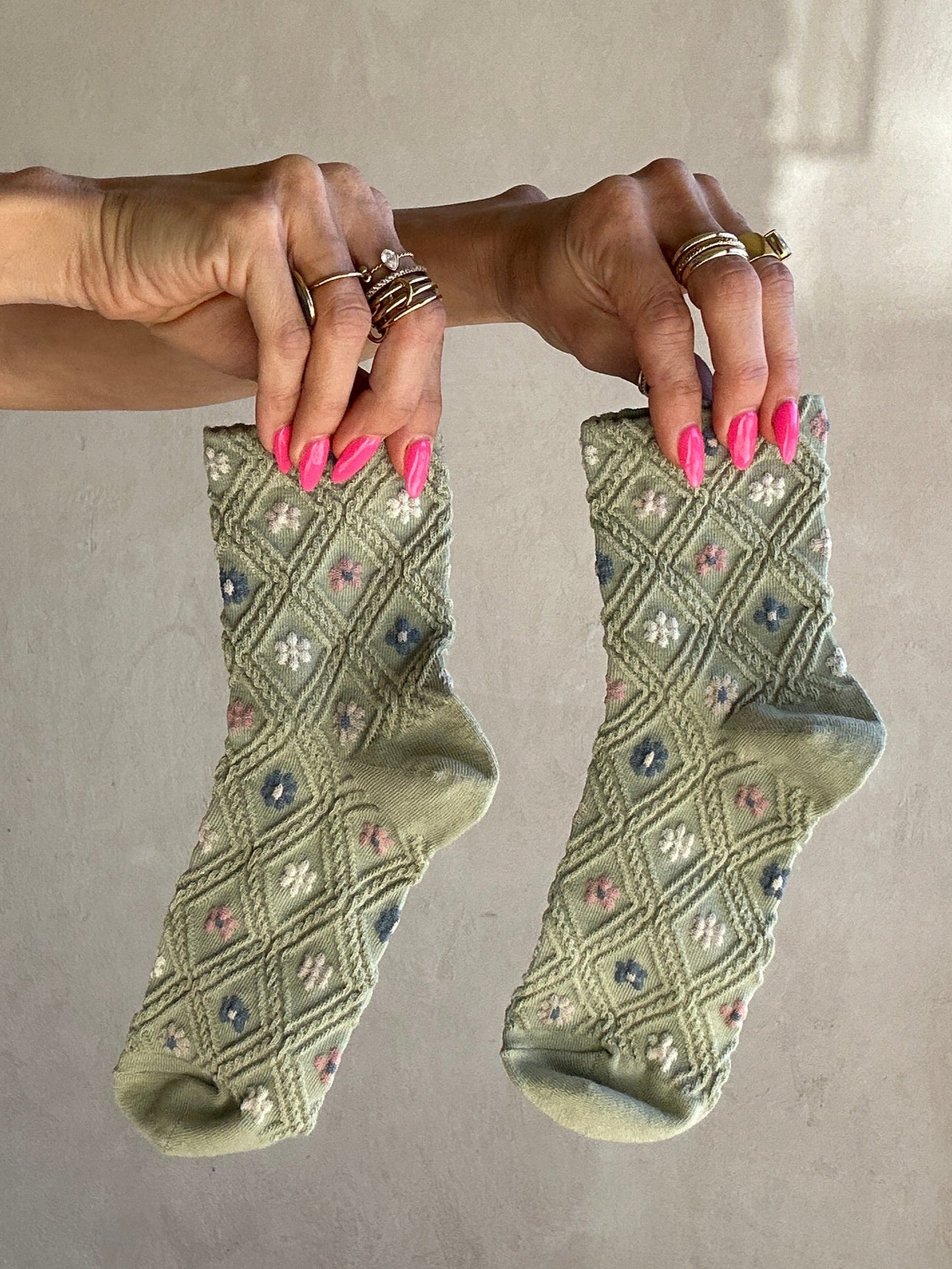 Textured Crew Socks in Green