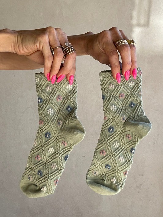 Textured Crew Socks in Green