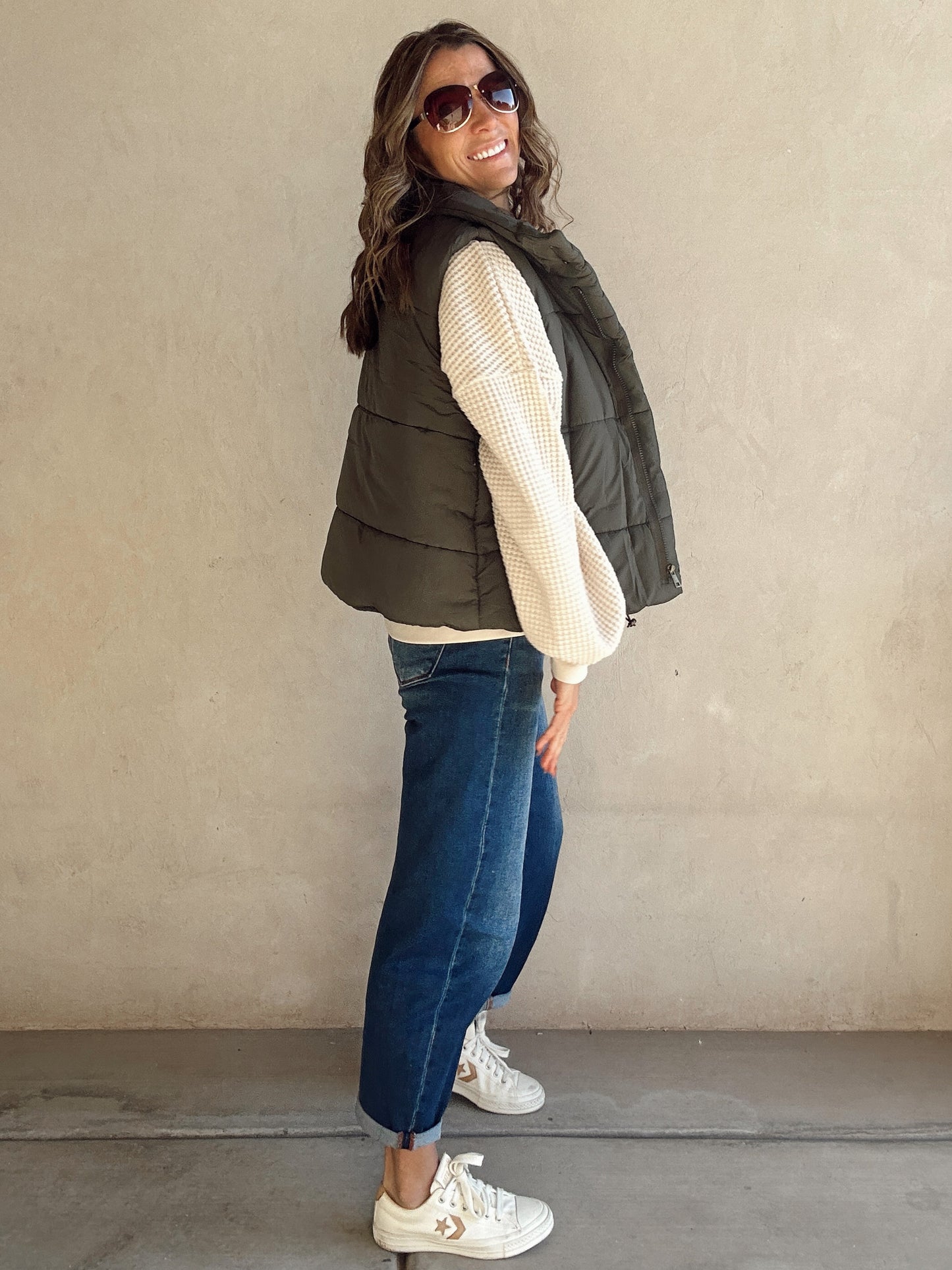 Liz Puffer Vest in Dark Olive