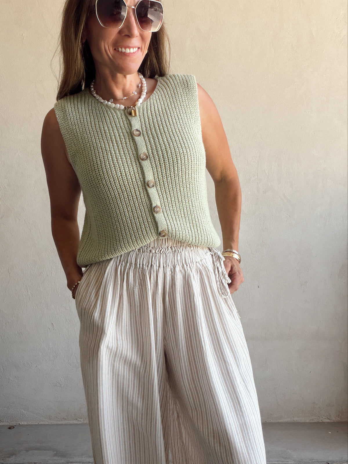 Sherry Striped Parachute Pants in Mocha & Ivory
