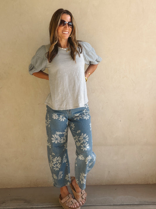Jenny Gauze Sleeve Top in Mineral Wash Blue