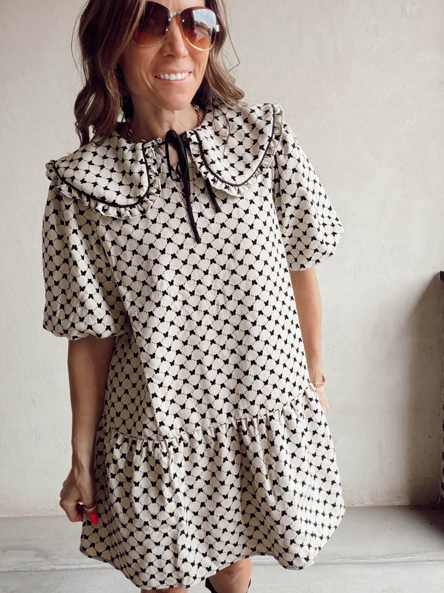 Melody Midi Dress in Cream & Black