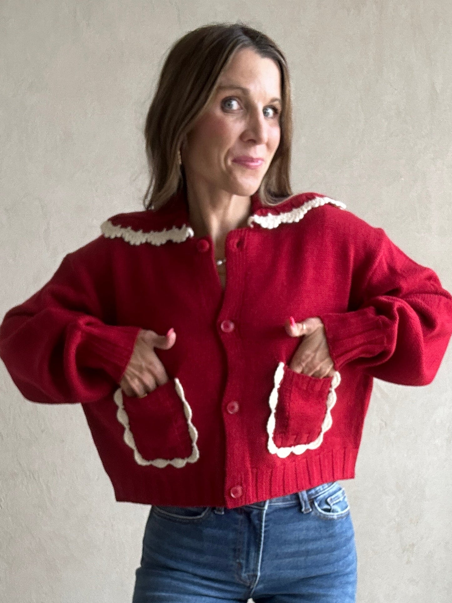 Lizzy Doll Collar Sweater in Red