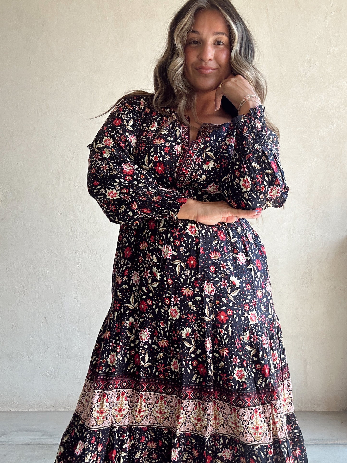 Maggie Border Print Maxi Dress