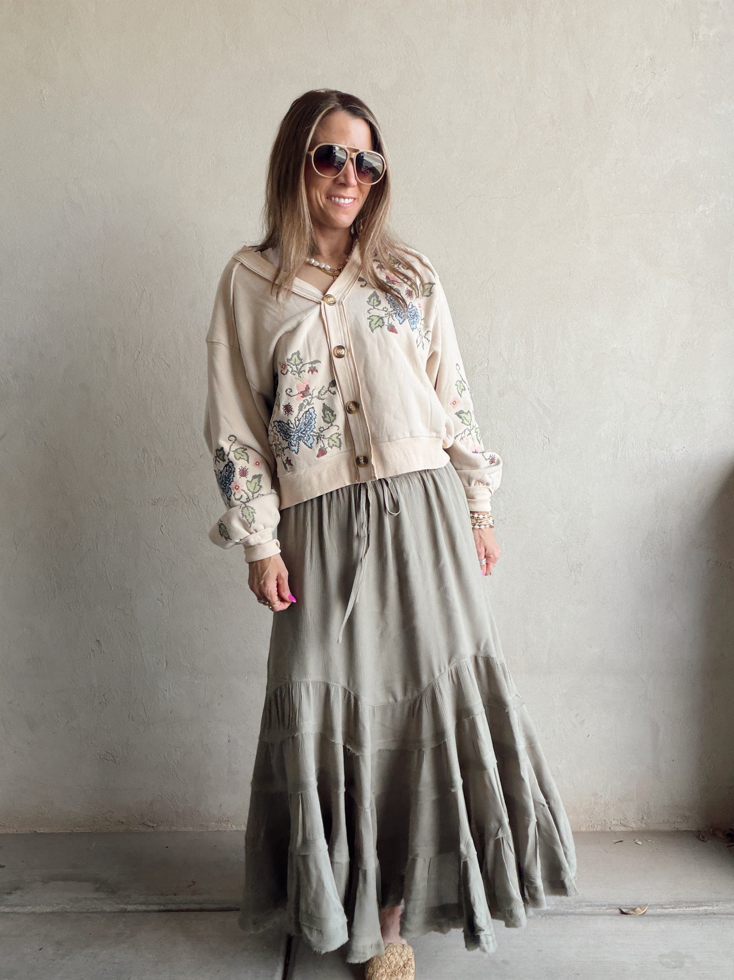 Paisley Boho Skirt in Olive