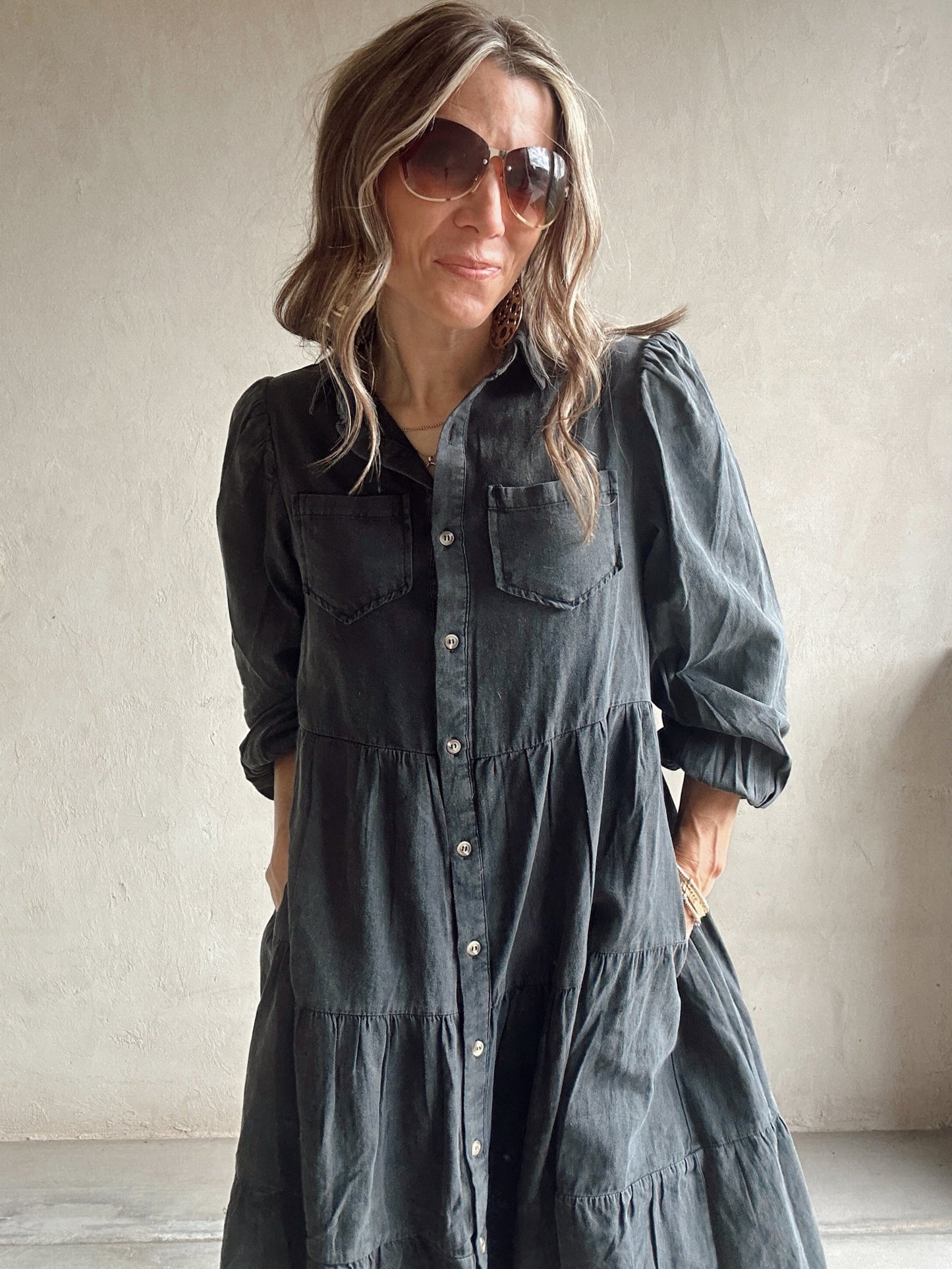 Keelee Tiered Dress in Black