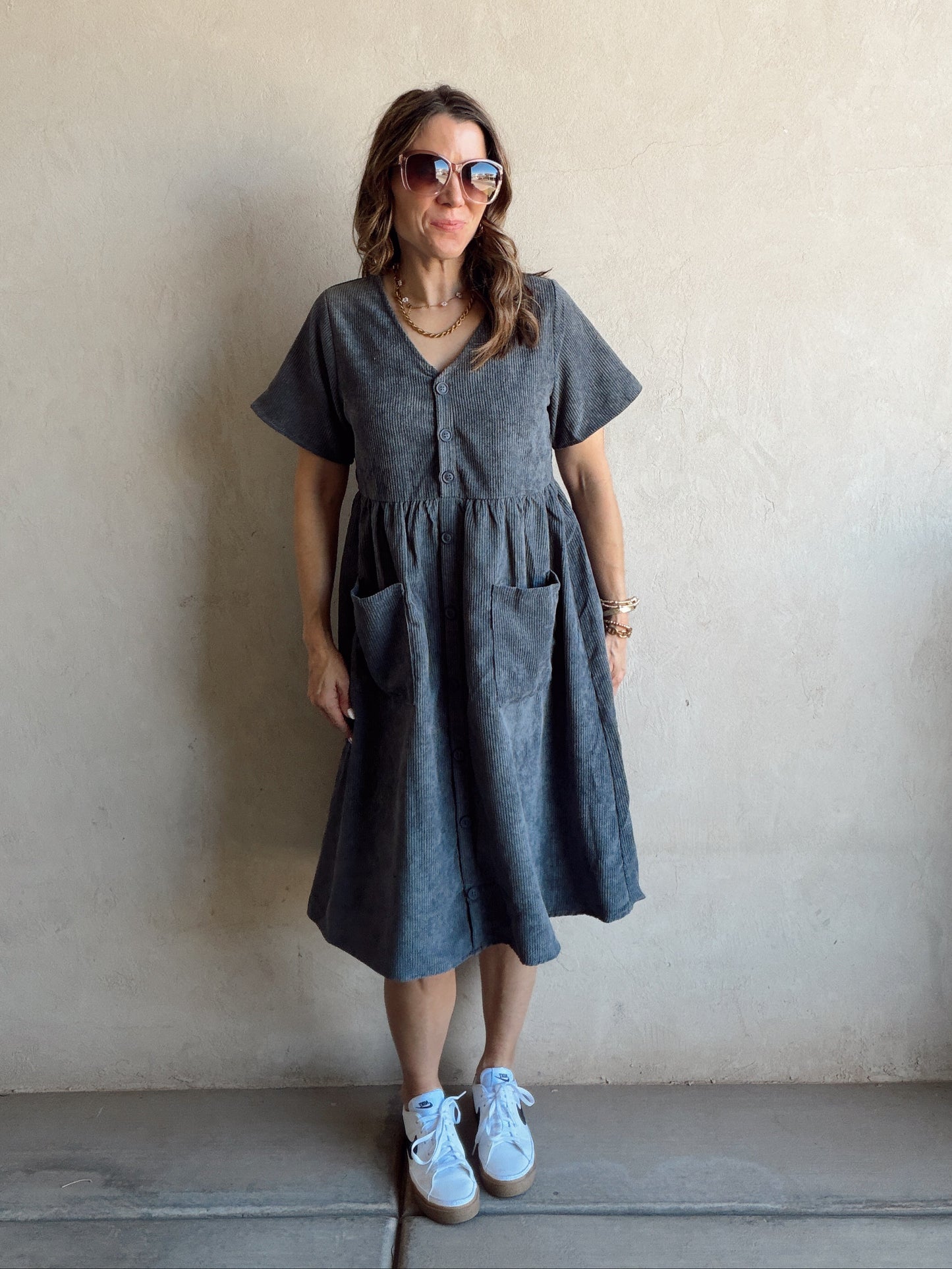 McKayla Corduroy Dress in Slate