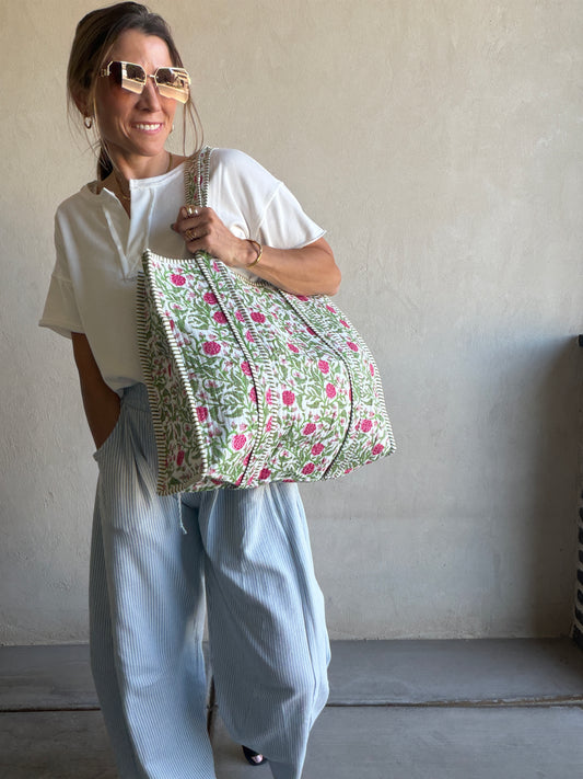 Mindee Quilted Bag – Green Leaf