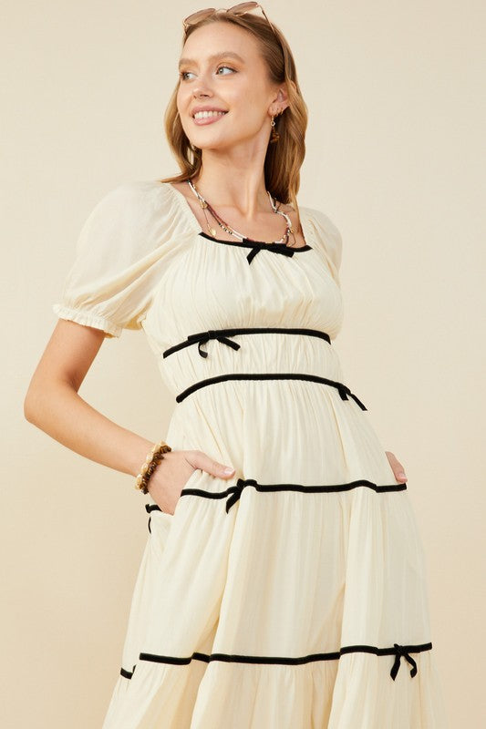 Marilyn Velvet Bow Dress in Cream