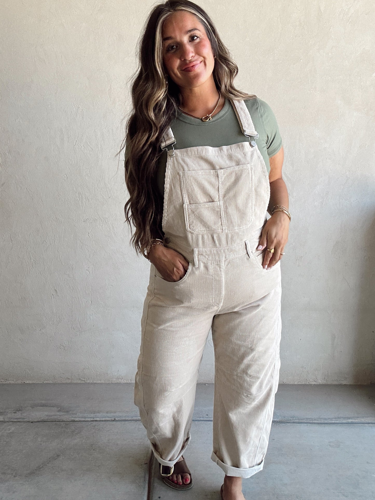 Jaylen Corduroy Overalls in Oat