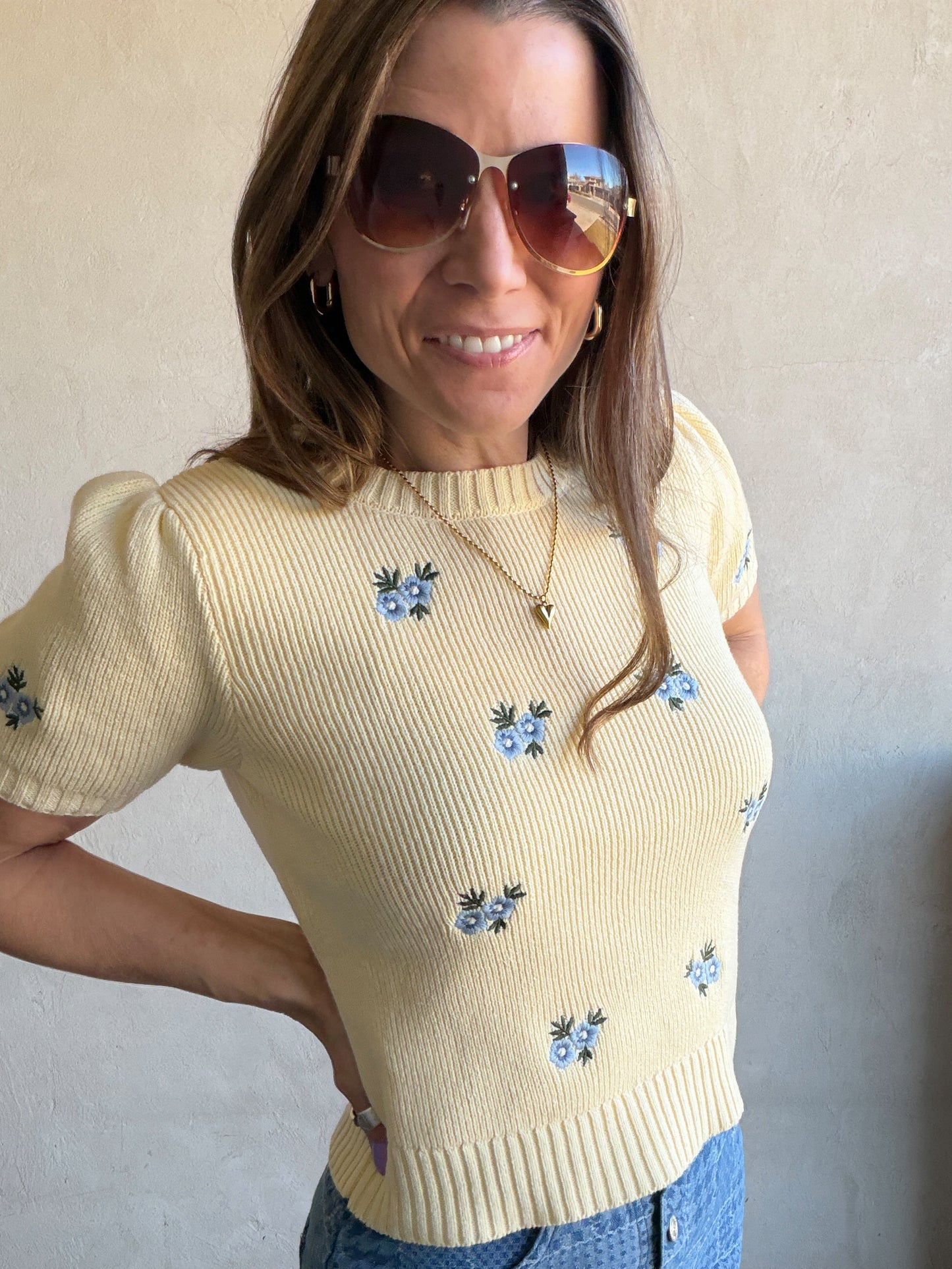 Milla Embroidered Top in Butter Yellow