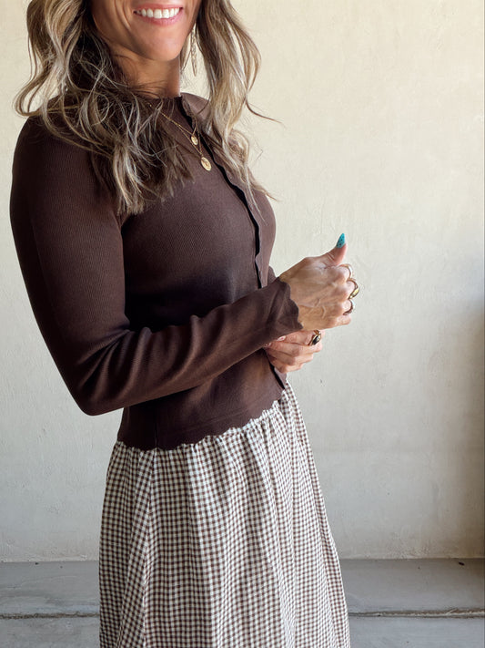 Caroline Scalloped Cardigan in Brown