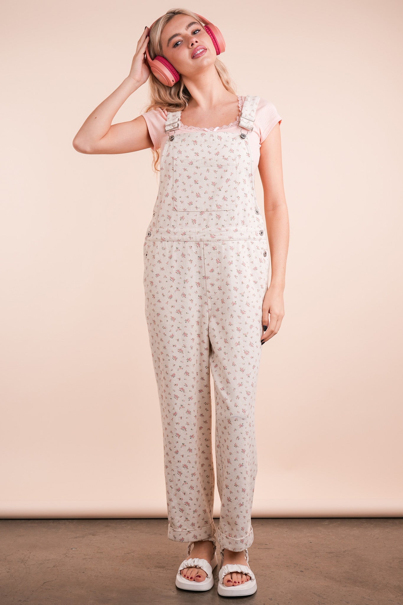 Kara Floral Overalls in Oatmeal