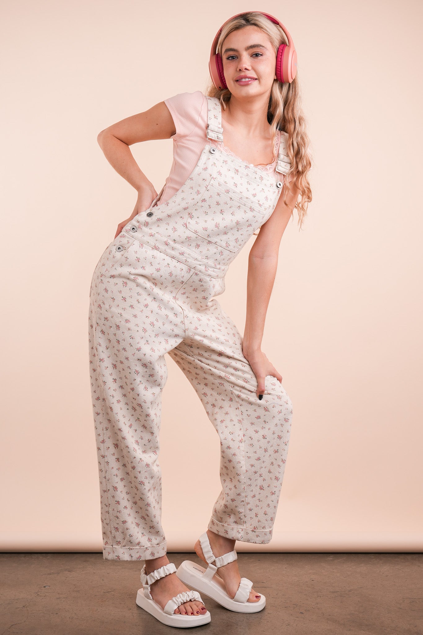 Kara Floral Overalls in Oatmeal