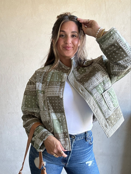 Brylee Quilted Bandana Jacket in Green