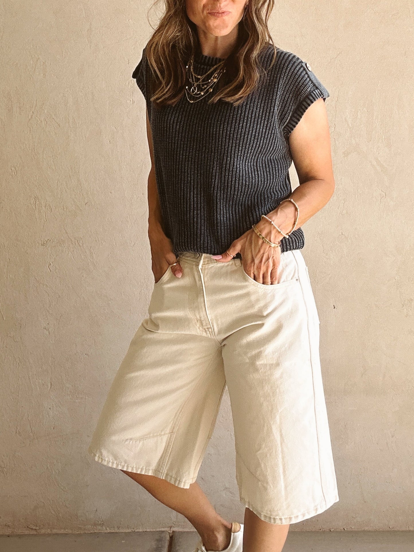 Millie Mineral Wash Top in Navy