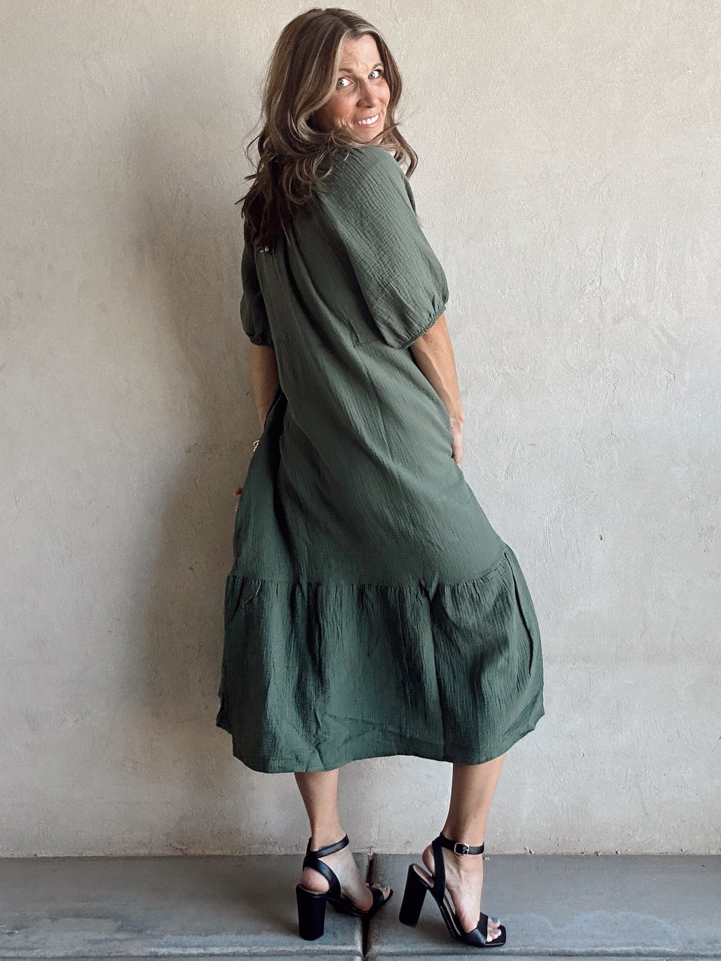 Hazel Dress in Dusty Pine