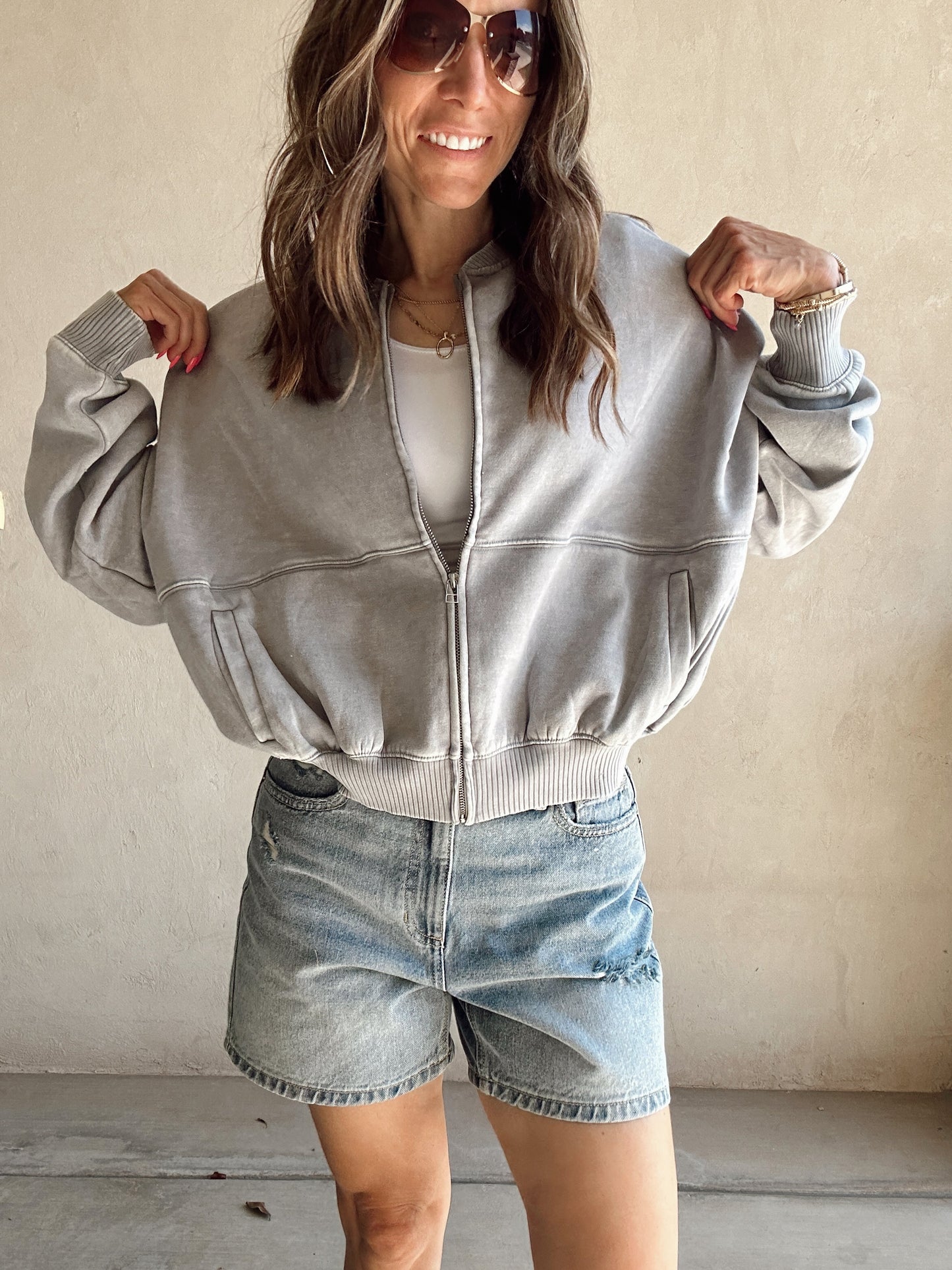 Kayla Bomber Jacket in Sleet