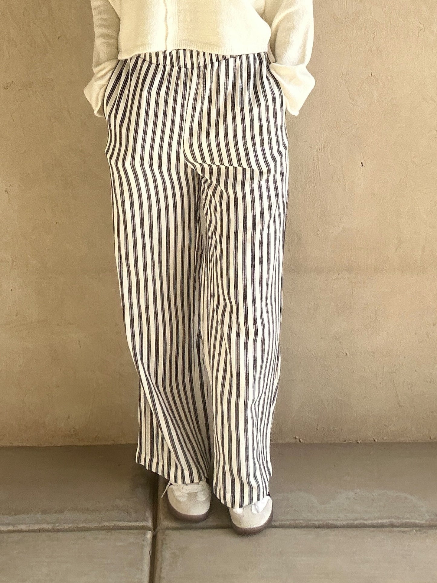 Sydney Linen Pants in Black Stripe & Ivory