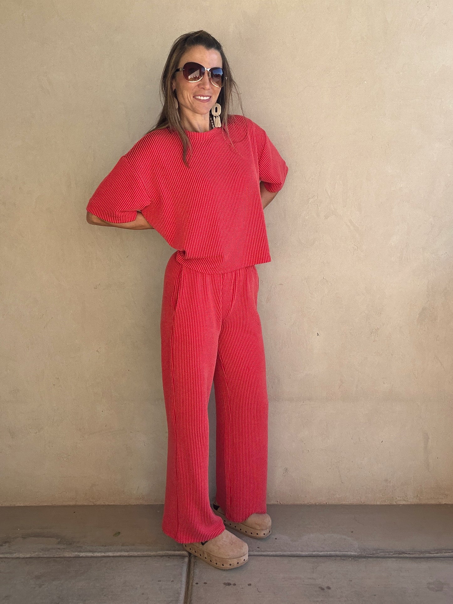 Ruby Ribbed Set in Red