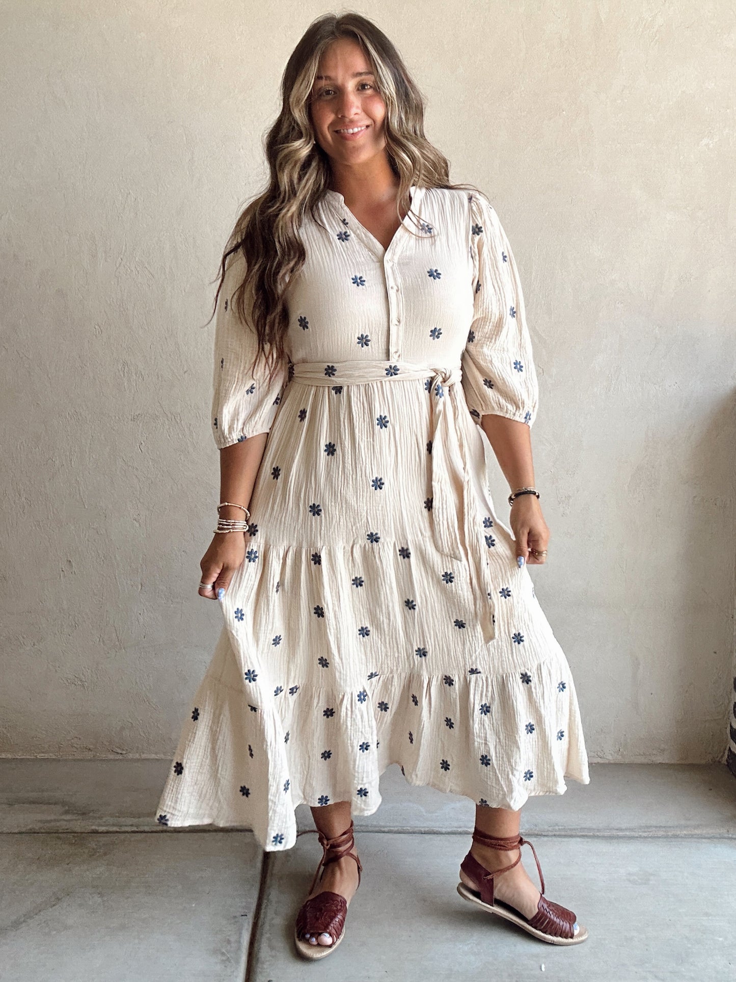 Eden Embroidered Dress in Cream